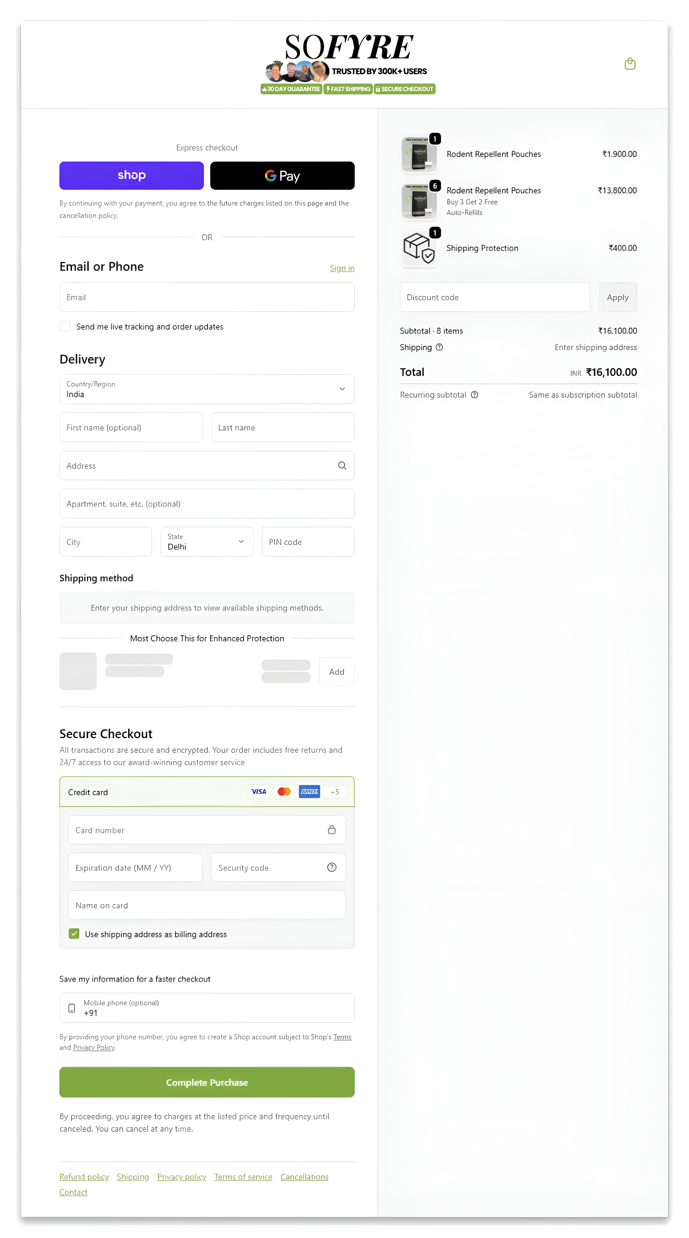 SoFyre Mouse Repellent checkout page